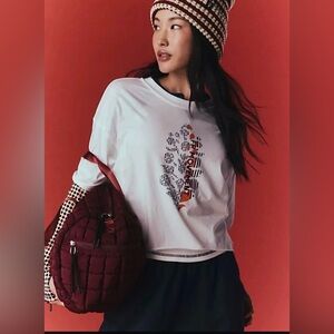 Free People x FP Movement Inspire Buti Logo Tee, White, Short Sleeve T-Shirt, XL